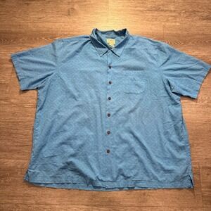 LL‎ Bean Shirt Mens 2XL Blue Button Up Hawaiian Short Sleeve Camp Collared Loop